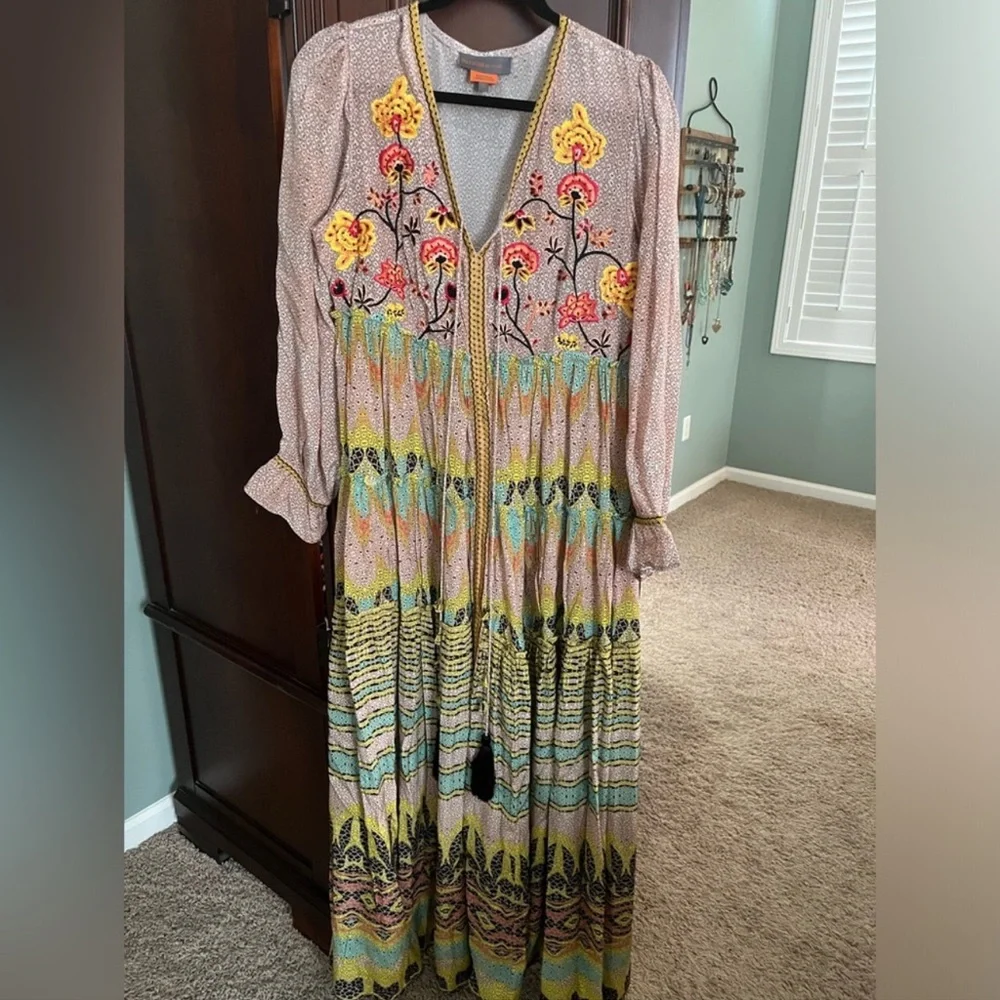 Anthropologie Bhanuni by Jyoti Giorgia Floral Embroidery Bead Floral Boho Dress - Picture 3 of 5